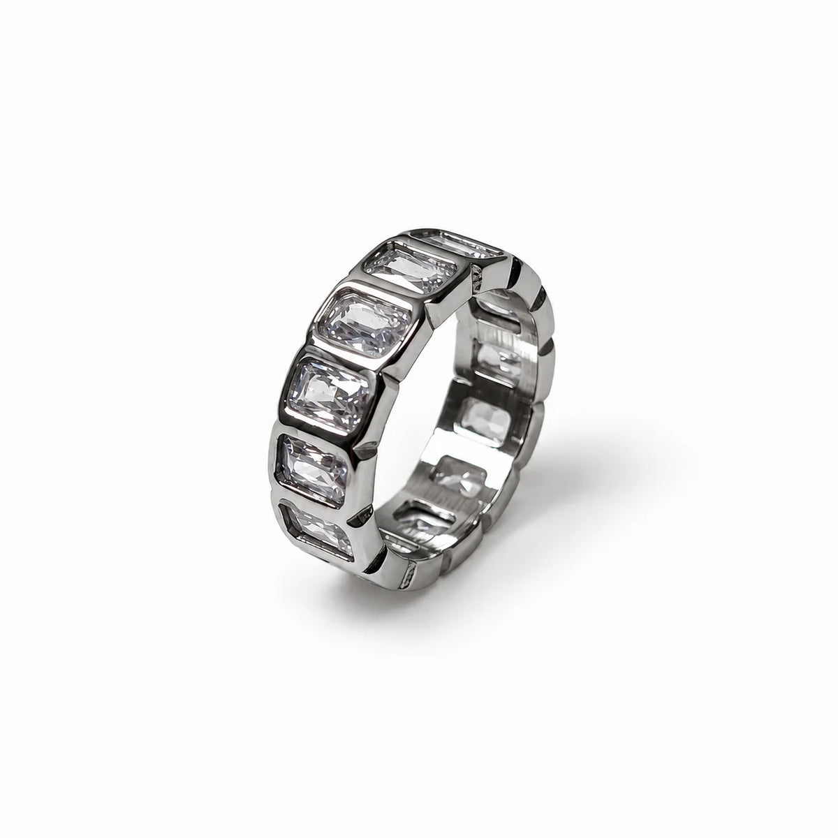 EMERALD CUT ETERNITY RING (SILVER)