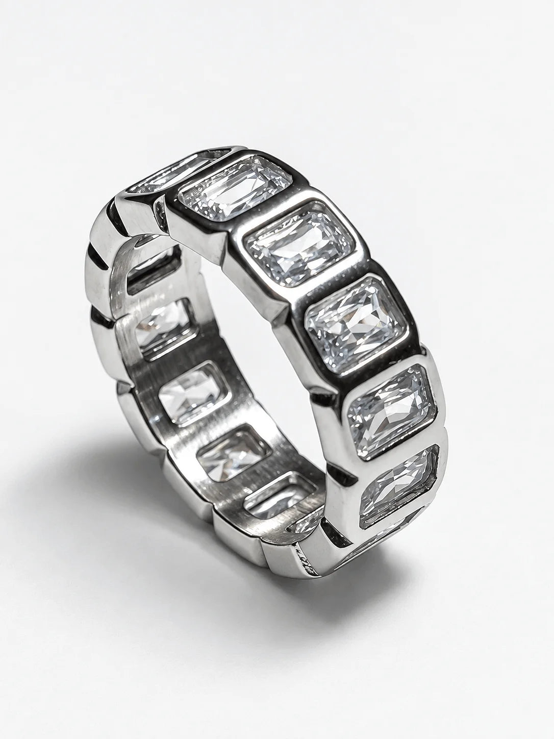 EMERALD CUT ETERNITY RING (SILVER)